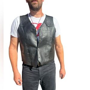 Men's Black Leather Vest